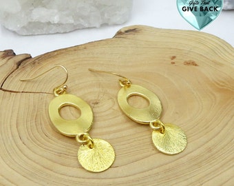 Gold Earrings Woman's Long Dangle Earrings  Evening Everyday Casual Dressy Date Night Stylish Oval 24k Gold PlatedGift for Wife Mom Earrings