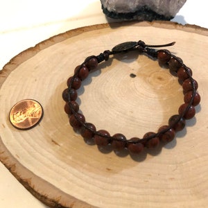 Mens Red Brown Wrap Bracelet on Will Kemp of GG2D, Hallmark Hunks of Hallmark, Leather Stone Bracelet Trendy Hippie Men's Jewelry Jasper image 2