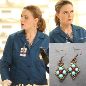 Seen on Bones Emily Deschanel Temperance Brennan Fans Beaded Blue and Swarovski Crystal Earrings Red Blue for Her Gift For Bones Fan image 3