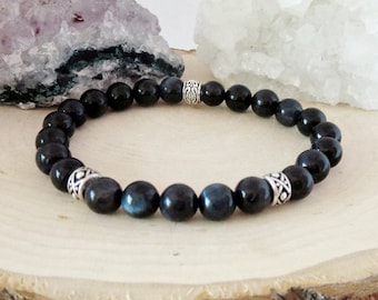 Blue Black AAA Tigers Eye Bracelet Modern Stretch Dressy Classy Bracelet Casual Date Night  Men's Women's Unique Stone Stackable Bracelet