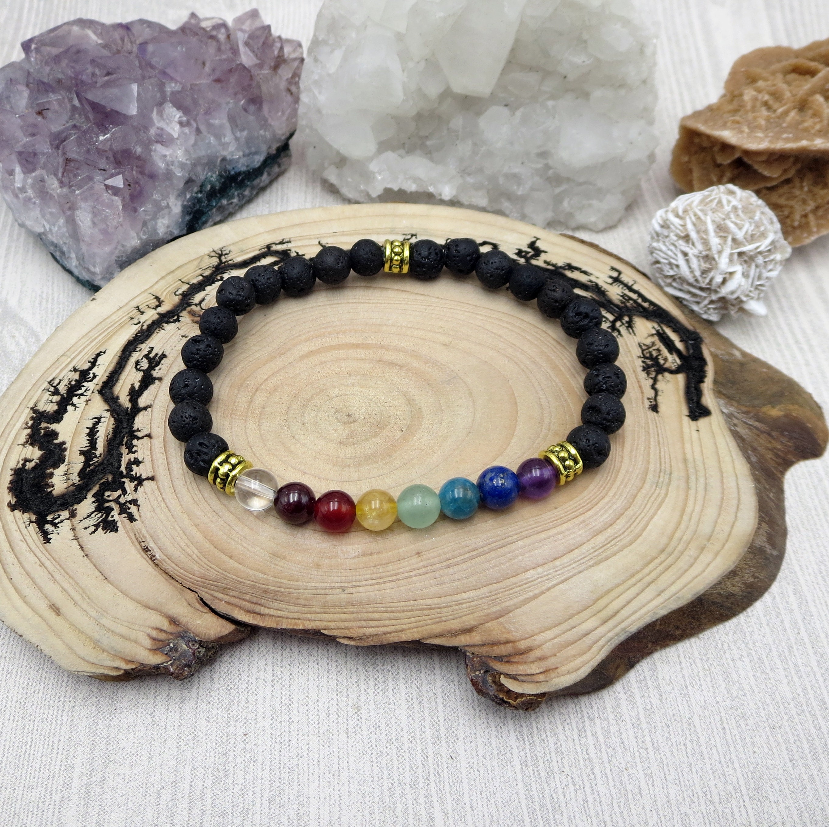 7 Chakra Bracelet - Adjustable Thread with 8mm Natural Stones– Imeora