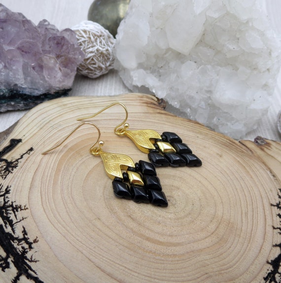 Black and Gold Earrings Present for Wife Mother Girlfriend
