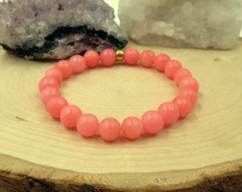 Peach Light Pink Bracelet Pinkish Orange Beaded Stackable Stretch In Style Bracelet for Her Bracelet Light Casual Everyday Bracelet W'omen's