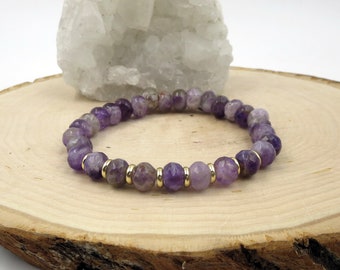 Amethyst and 14k Gold Filled Bracelet Beaded Stackable Stretch Purple Stone Birthstone Bracelet Gift for Her Donates to Alzheimer's