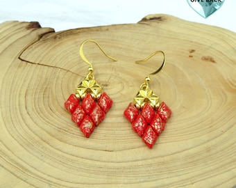 Red Earrings 24K Gold Plated Contemporary Stylish Chic Classy Modern Stunning Holiday Elegant Gold Splash Dangle Date Night Earrings