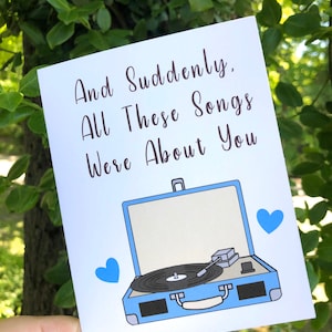 Love Card, Anniversary Card for Women, Record Player, Music Lovers Card, Love Songs, For My Wife, For My Girlfriend, Musician Cards for Her