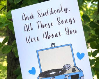 Love Card, Anniversary Card for Women, Record Player, Music Lovers Card, Love Songs, For My Wife, For My Girlfriend, Musician Cards for Her