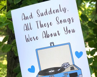 Love Card, Anniversary Card for Women, Record Player, Music Lovers Card, Love Songs, For My Wife, For My Girlfriend, Musician Cards for Her