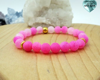 Pink Bracelet Beaded Trendy Color Stackable Stretch Bracelet Light Bright Pink and Gold Womens Spring Summer  Casual Everyday Bracelet