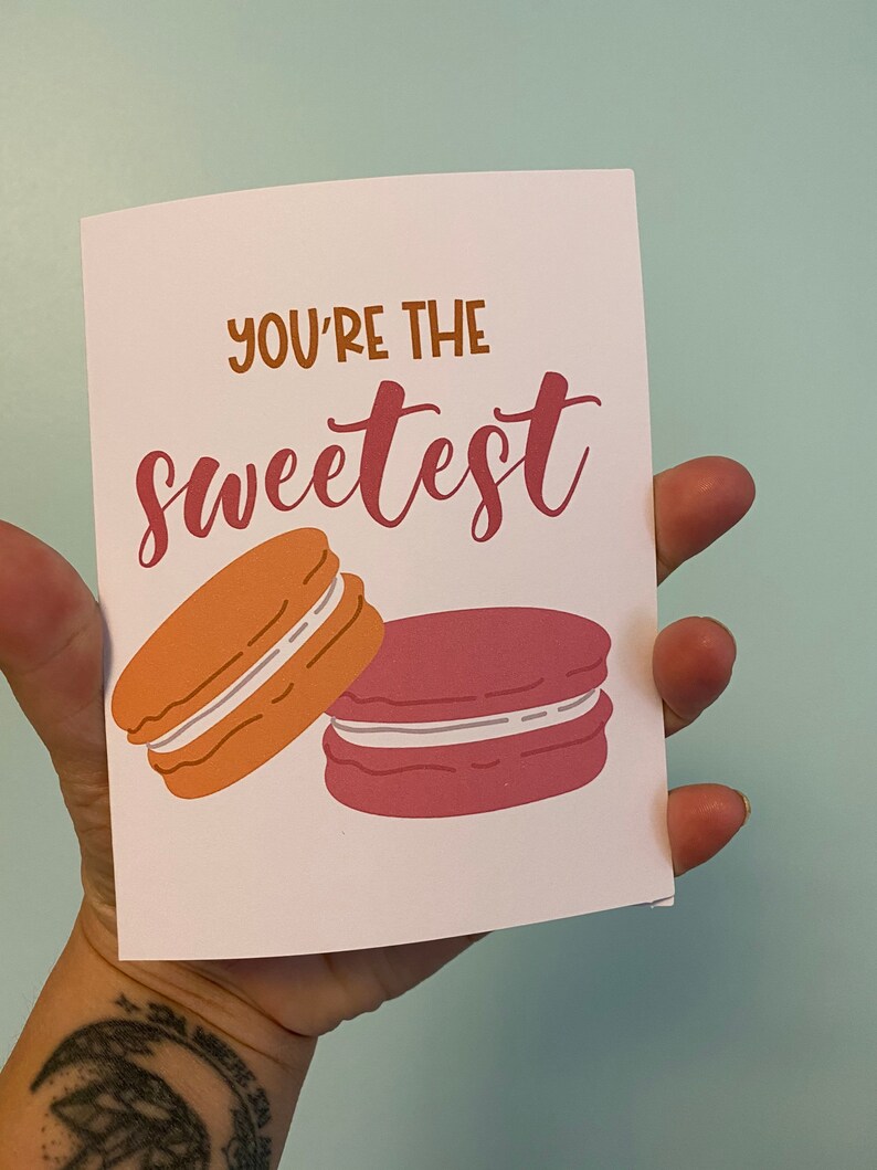 You're The Sweetest, Macaroon Lovers, Valentine's Day Card for Her, Anniversary Card, Foodie Themed, Food Pun Card, Thank You Card, Macroons image 4