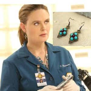Seen on Bones Emily Deschanel Temperance Brennan Fans Beaded Blue and Swarovski Crystal Earrings Red Blue for Her Gift For Bones Fan