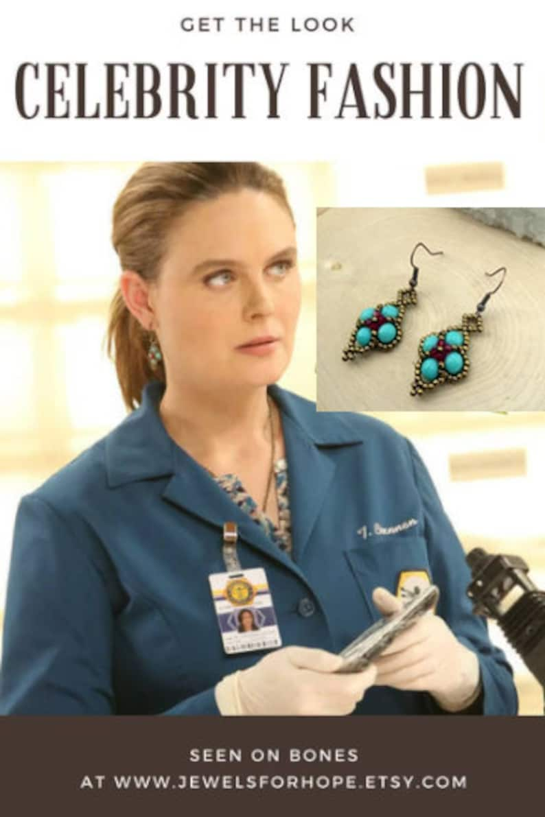 Seen on Bones Emily Deschanel Temperance Brennan Fans Beaded Blue and Swarovski Crystal Earrings Red Blue for Her Gift For Bones Fan image 9