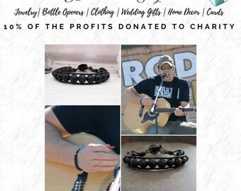 Rodney Atkins Black Stone Bracelet, Leather Cord Unisex Mens Beaded Jewelry,  Lava Stone Diffuser Aromatherapy, Charity Gifts for Him
