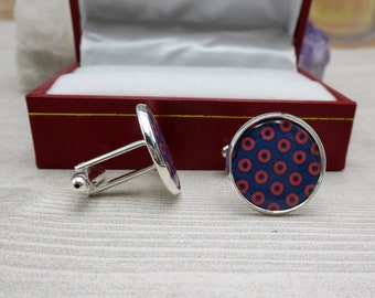 Phish Cufflinks Large Silver Cufflinks Mens Accessories Fishman Red and Blue Dount Cuff Links Formal Tux Suit Silver Cufflinks Best Man Gift