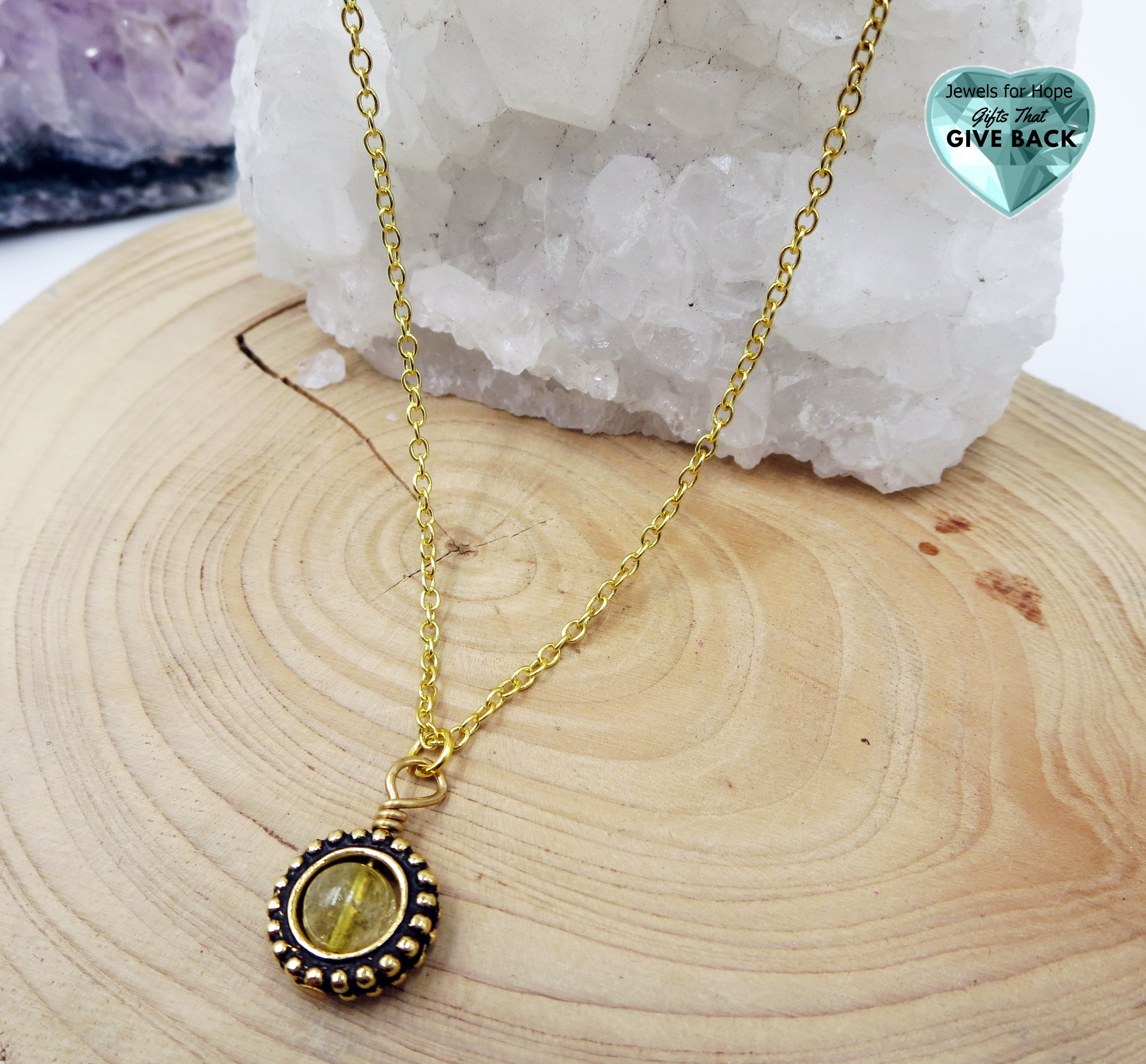 Yellow Stone Necklace for Women Layering Jewelry Small Antique