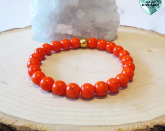 Orange Bracelet Bright Beaded Stackable Stretch In Style Bracelet for Her or Him Orange Casual Everyday Stone Bracelet