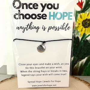 Una volta che hai scelto il braccialetto Hope Wish, regalo per un amico malato, qualcuno triste, gioielli della fede Invia un piccolo biglietto di auguri Hope Bracciale con ciondolo Gioielli in corda