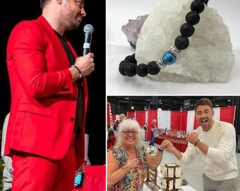 Black Lava Rock Bracelet as Seen on Actor Jonathan Bennett Men's Women's Jet Lava Stone and Blue Stretch Bracelet Donates to Rise and Shine