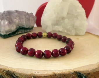 Red Stone Bracelet Everyday Stackable Women's Stretch Stylish Fall Women's Bracelet Dark Red Modern Jewelry for Her or Him