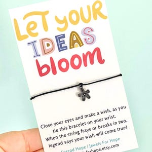 Deixe suas ideias florescerem, pulseira de desejos, pulseira de cartão de desejos, presente floral para adolescentes, citação inspiradora para mulheres