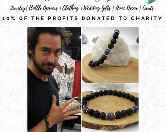 Blue and Black Lava Stone Bracelet as Seen on Actor Will Kemp Unisex Essential Oil Diffuser Orange Sodalite