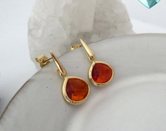 Orange and Gold Earrings Small Dangle Post Burnt Orange Earring Feminine Women's Fall Earrings Gold Gift for Wife Mom Friend Unique Earrings