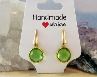 Peridot Earrings 925 Sterling Vermeil Small Dangle Post Earring Feminine August Birthstone Women's Earrings Gold Gift for Wife Mom Earrings