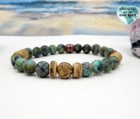 Men's Blue Green Bracelet Gift Idea for Him or Her Earthy Coconut Brown  Recycled Jewelry, Hippy Boho Cool Stone Stretch Womens Bracelet -   Canada