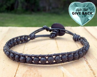 Black Bracelet Essential Oil Diffuser Back to School Thin Small Lava Rock Beaded Teen Mens  Anxiety Relief Calming Thoughtful Gift Self Care