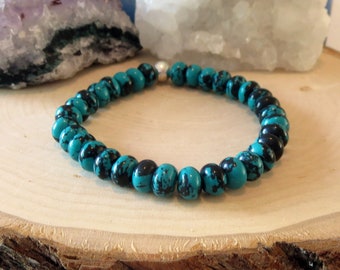 Blue and Black Bracelet Beaded Stackable Stretch Team  Bracelet for Her or Him Turquoise and Silver Teen Womens Mens Jewelry