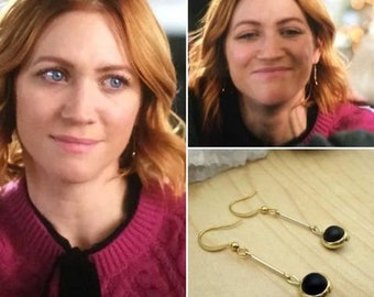 Seen on Brittany Snow Christmas at the Campbells Black  Gold Dangle Earrings As Seen On Alicia Leigh Wills on Christmas at the Greenbrier!