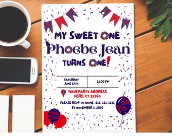 Phish My Sweet One Donut Birthday Party Invitations, Confetti First Birthday, Phish Donuts, 1st Birthday Party Invite, Custom, Personalized