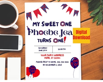 Phish My Sweet One Donut Birthday Party Invitations, DIGITAL DOWNLOAD, First Birthday Party Invite, Phish Donuts, Donut 1st Birthday