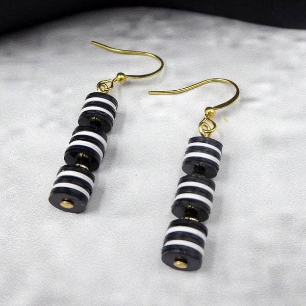 Earrings Gifted to Bethany Joy Lenz Recycled Vintage Vinyl Records Black Dangle Everyday Casual Date Night Fun Jewelry For Mom Wife Friend