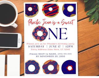 Phish My Sweet One Donut Birthday Party Invitations, First Birthday Party Invite, Phish Gifts, Phish Donuts, Donut 1st Birthday Party Cards