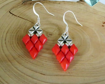 Coral Earrings Gift for Mom Wife Mother Lightweight Dangle Reddish and Silver Jewelry Summer Vacation Fashion for Her