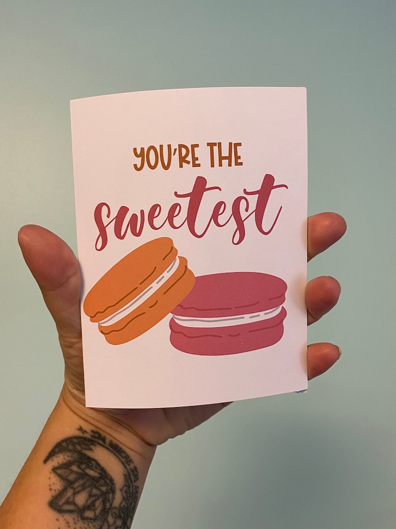 You're The Sweetest, Macaroon Lovers, Valentine's Day Card for Her, Anniversary Card, Foodie Themed, Food Pun Card, Thank You Card, Macroons image 2