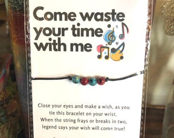 Phish Gifts Wish Bracelet for Her, Red and Blue Donut Theme, Cord Wishing, Come Waste Your Time With Me Music Best Friend Present, Phishman