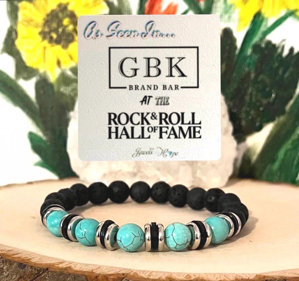 Lava Stone & Turquoise Bracelet: Rock Hall of Fame, Gift for Music