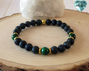 Black and Green Stone Bracelet Lava Rock and Green Jade Gives Back Unisex Bracelet Modern Trendy Lava Rock Bracelet Boyfriend Gift