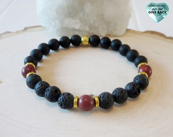 Men's Black and Brown Bracelet Lava Stone Onyx Gives Back Unisex Bracelet  Modern Trendy Lava Rock Bracelet Boyfriend Gift