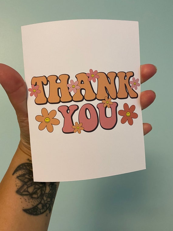 Thank You Card, Cute Retro 70s Flower Cards, Greeting Cards to Say