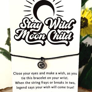 Pulsera de luna, manténgase salvaje, luna, niño, amigo, novedad, estrella, deseo, pulsera de tobillo, hippie, bohemio, luna celestial, tarjeta, cordón, joyería, mamá, adolescente, hippie chic