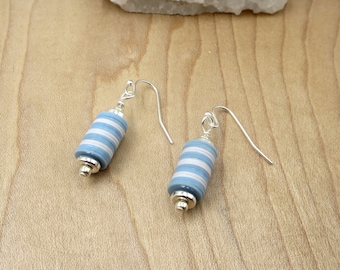 Light Blue and White Earrings Small Dangle Lightweight Everyday Casual Spring Summer Nautical Stripe Earrings Jewelry For Mom Wife Friend