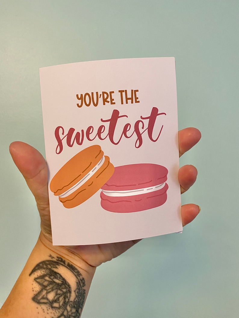 You're The Sweetest, Macaroon Lovers, Valentine's Day Card for Her, Anniversary Card, Foodie Themed, Food Pun Card, Thank You Card, Macroons image 1