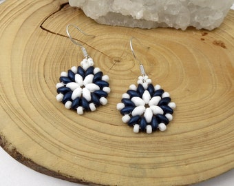 Blue and White Earrings For Women Dark Blue Jewelry Gives Back Spring Summer Small Woven Navy Blue Earrings Gift for Mom, Aunt