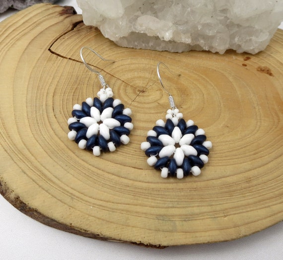 Blue and White Earrings for Women Dark Blue Jewelry Gives Back