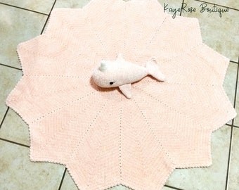 Crochet Light Pink Velvet Plush Star Baby Blanket and Narwhal Stuffie