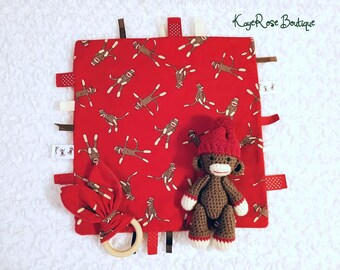 Baby Gift Set Crochet Sockmonkey Ribbon Lovey Blanket Bunny Ears Toy