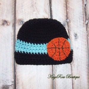 Newborn Baby Boy Crochet Basketball Hat and Diaper Cover Set Black and Teal Stripe Bild 2